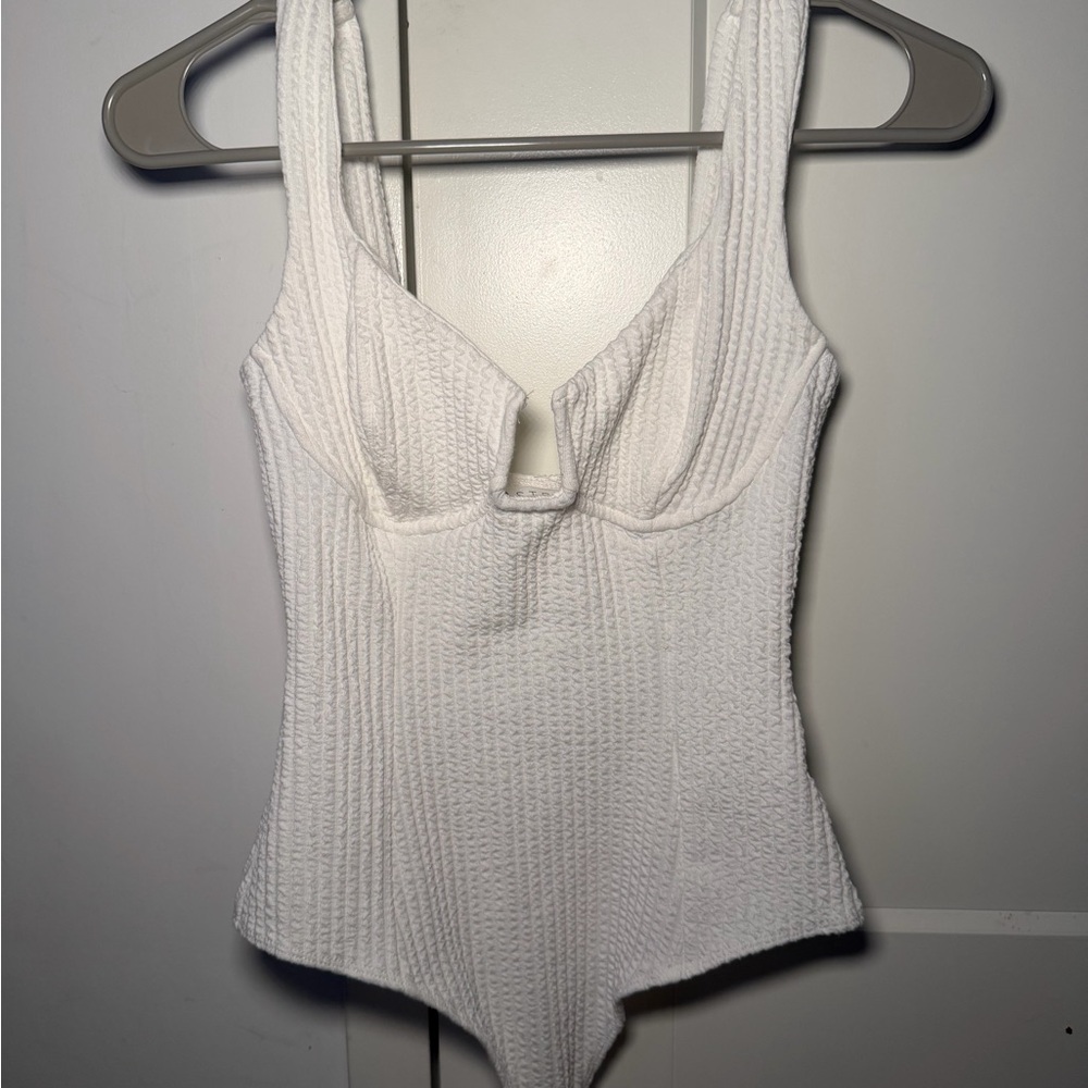 Astr White Textured Bodysuit